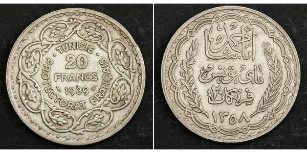 20 Franc Tunisia Silver Ahmad II of Tunis