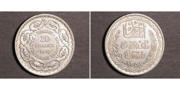 20 Franc Tunisia Silver Ahmad II of Tunis