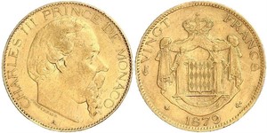 20 Franc Monaco 金 Charles III Prince of Monaco (1818-1889)