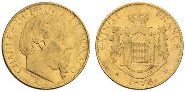 20 Franc Monaco 金 Charles III Prince of Monaco (1818-1889)