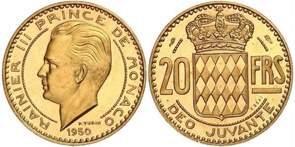 20 Franc Monaco 金 兰尼埃三世