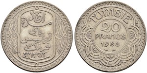 20 Franc Tunisia 金 