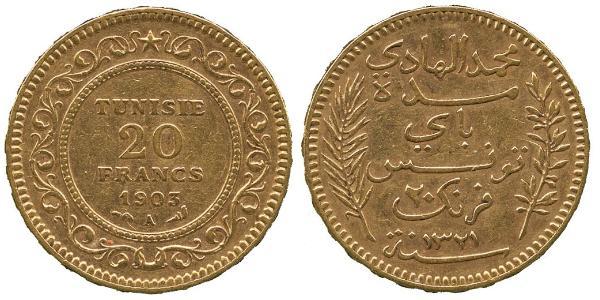 20 Franc Tunisia 金 