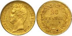 20 Franc 七月王朝 (1830 - 1848) 金 路易-菲利普一世 (1773 -1850)