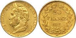 20 Franc 七月王朝 (1830 - 1848) 金 路易-菲利普一世 (1773 -1850)
