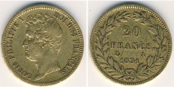 20 Franc 七月王朝 (1830 - 1848) 金 路易-菲利普一世 (1773 -1850)