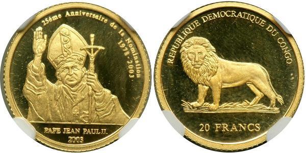 20 Franc 刚果民主共和国 金 Pope John Paul II (1920 - 2005)