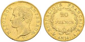 20 Franc 法兰西第一帝国 (1804 - 1814) 金 拿破仑一世(1769 - 1821)