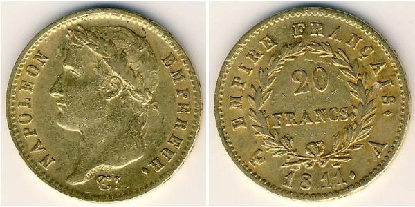 20 Franc 法兰西第一帝国 (1804 - 1814) 金 拿破仑一世(1769 - 1821)