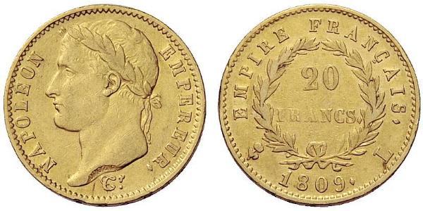 20 Franc 法兰西第一帝国 (1804 - 1814) 金 拿破仑一世(1769 - 1821)