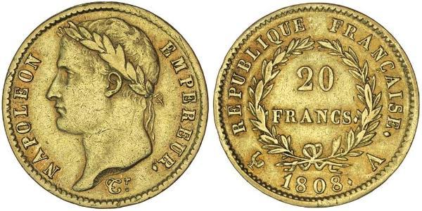20 Franc 法兰西第一帝国 (1804 - 1814) 金 拿破仑一世(1769 - 1821)
