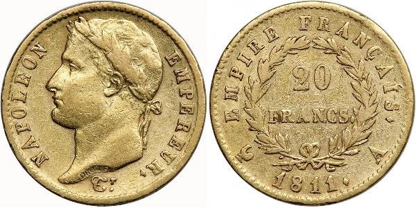 20 Franc 法兰西第一帝国 (1804 - 1814) 金 拿破仑一世(1769 - 1821)