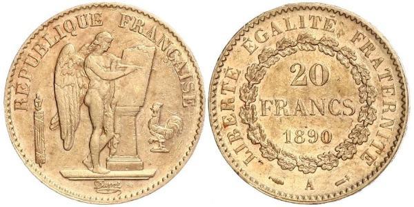 20 Franc 法兰西第三共和国 (1870 - 1940) 金 