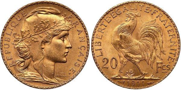 20 Franc 法兰西第三共和国 (1870 - 1940) 金 