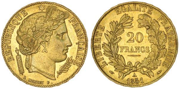 20 Franc 法蘭西第二共和國 (1848 - 1852) 金 