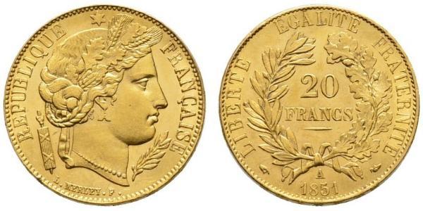 20 Franc 法蘭西第二共和國 (1848 - 1852) 金 