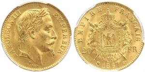 20 Franc 法蘭西第二帝國 (1852 - 1870) 金 拿破仑三世