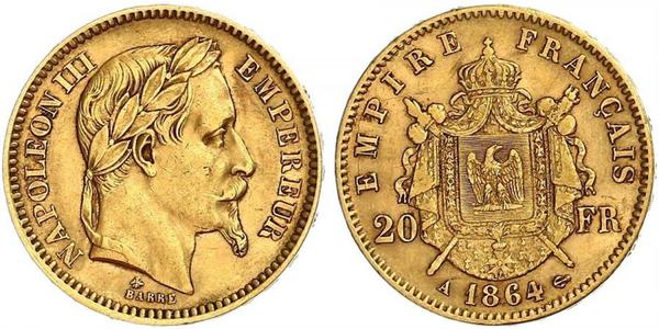 20 Franc 法蘭西第二帝國 (1852 - 1870) 金 拿破仑三世