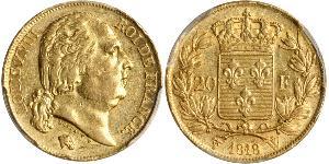 20 Franc 波旁复辟 金 路易十八 (1755 - 1824)