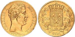 20 Franc 波旁复辟 金 查理十世 (法兰西) (1757-1836)