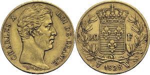20 Franc 波旁复辟 金 查理十世 (法兰西) (1757-1836)