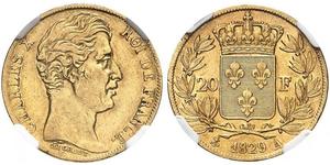 20 Franc 波旁复辟 金 查理十世 (法兰西) (1757-1836)