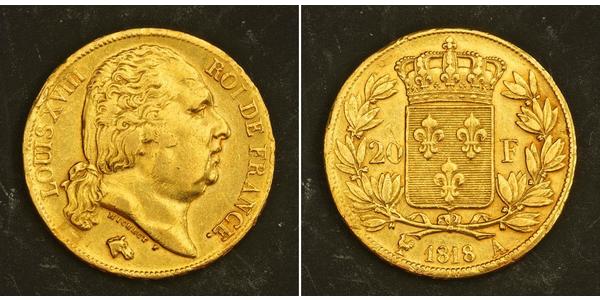 20 Franc 波旁复辟 金 路易十八 (1755 - 1824)