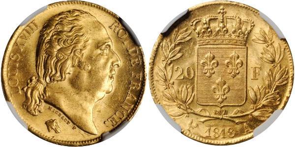 20 Franc 波旁复辟 金 路易十八 (1755 - 1824)