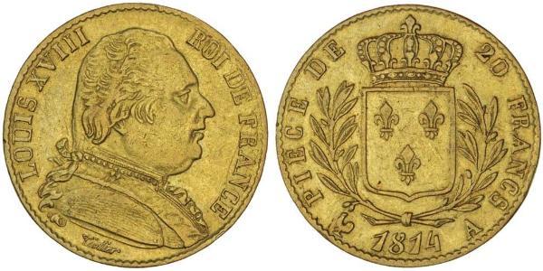 20 Franc 波旁复辟 金 路易十八 (1755 - 1824)
