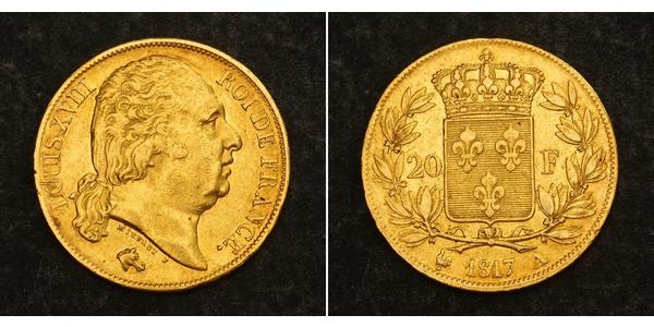20 Franc 波旁复辟 金 路易十八 (1755 - 1824)