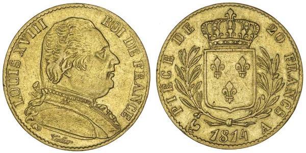 20 Franc 波旁复辟 金 路易十八 (1755 - 1824)