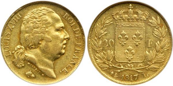20 Franc 波旁复辟 金 路易十八 (1755 - 1824)