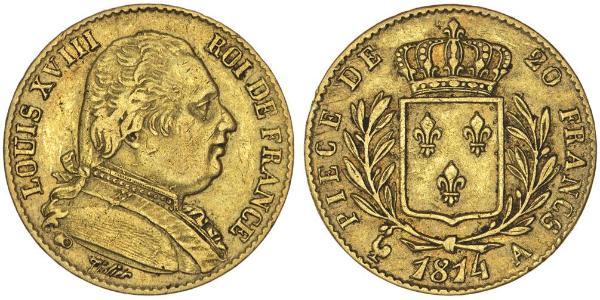 20 Franc 波旁复辟 金 路易十八 (1755 - 1824)