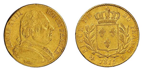 20 Franc 波旁复辟 金 路易十八 (1755 - 1824)