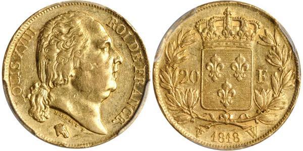 20 Franc 波旁复辟 金 路易十八 (1755 - 1824)