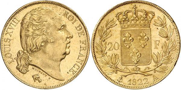 20 Franc 波旁复辟 金 路易十八 (1755 - 1824)