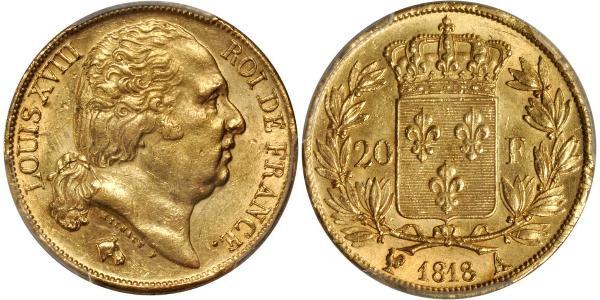 20 Franc 波旁复辟 金 路易十八 (1755 - 1824)