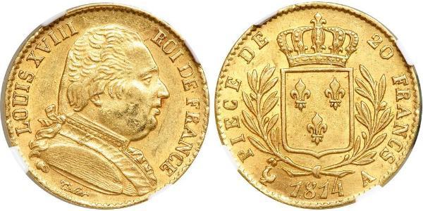 20 Franc 波旁复辟 金 路易十八 (1755 - 1824)