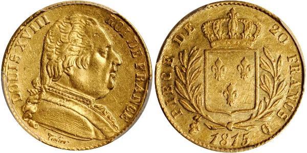 20 Franc 波旁复辟 金 路易十八 (1755 - 1824)