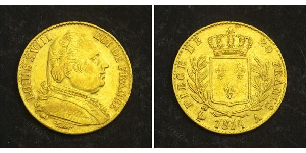 20 Franc 波旁复辟 金 路易十八 (1755 - 1824)