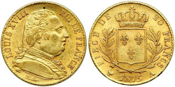 20 Franc 波旁复辟 金 路易十八 (1755 - 1824)
