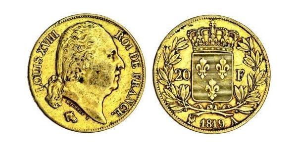 20 Franc 波旁复辟 金 路易十八 (1755 - 1824)