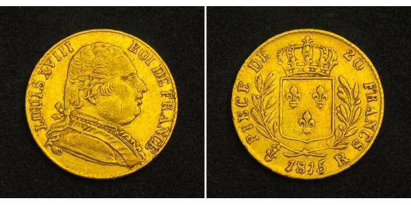 20 Franc 波旁复辟 金 路易十八 (1755 - 1824)
