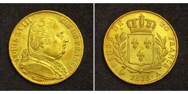 20 Franc 波旁复辟 金 路易十八 (1755 - 1824)