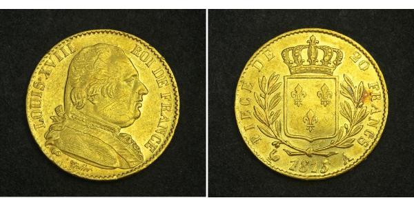 20 Franc 波旁复辟 金 路易十八 (1755 - 1824)