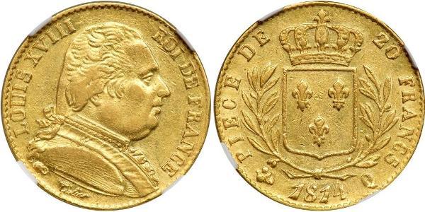 20 Franc 波旁复辟 金 路易十八 (1755 - 1824)