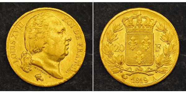 20 Franc 波旁复辟 金 路易十八 (1755 - 1824)