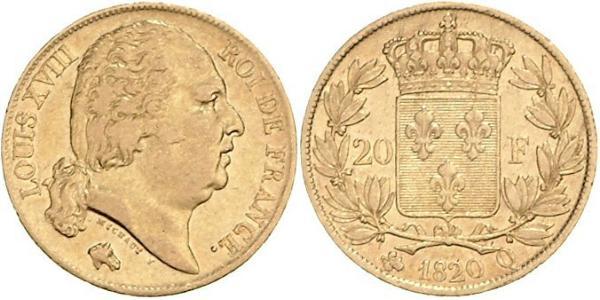 20 Franc 波旁复辟 金 路易十八 (1755 - 1824)
