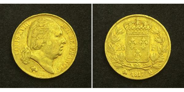 20 Franc 波旁复辟 金 路易十八 (1755 - 1824)