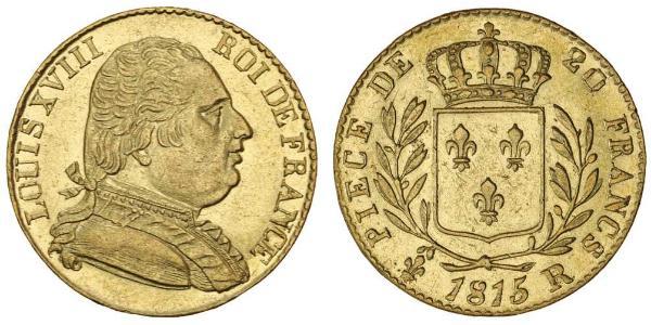 20 Franc 波旁复辟 金 路易十八 (1755 - 1824)